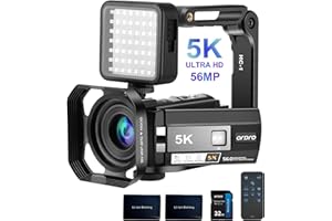 ORDRO AE20 Caméra vidéo 5K Full HD 1080p avec Vision Nocturne Infrarouge pour Youtube, avec veilleuse Infrarouge,Grand Angle 95°, Mode WDR, Stabilisateur EIS, télécommande, 2 Piles