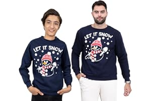 NOROZE Men's Boys Matching Christmas Sweatshirt Novelty Let it Snow Elf Reindeer Ugly Sweater Unisex Family Xmas Jumper Dad Son Top UK Sizes 7 Years-XXL