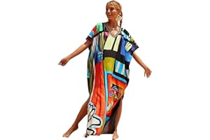 Jarseila Cárdigan Mujer Kaftan de Playa Colores Sólidos Vestido de Bikini para Verano Elegante Largo Playa Casual Traje de baño Cubrir Algodón