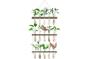 Monsiter QE 3 Tier Large Propagation Stations Wall Hanging Plant Terrarium with Wooden Stand, Retro Propagation Test Tube for Hydroponic Plants Cutting Flower, Propagator Home Office Patio Decor Gifts
