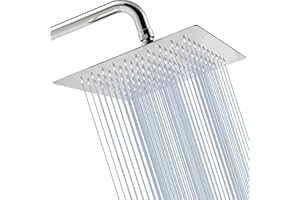 Katezon Rain Shower Head, High Pressure High Flow Stainless Steel Square Rainfall ShowerHead, Awesome Shower Experience Even at Low Water Flow (8" Chrome Finish)