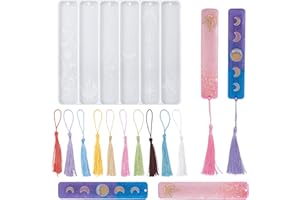 PH PANDAHALL PandaHall Lot de 11 moules rectangulaires en silicone pour marque-page 3D en résine UV avec 10 pompons pour loisirs créatifs, fabrication de bijoux et décoration