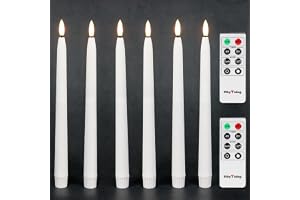 Rhytsing 6 Vita Flamlösa Ljus Lång med Timer för Jul, Batteridrivna LED Stavljus Äkta Vax Färdiga för Heminredning, 2 Fjärrkontroller Ingår, H 28 cm