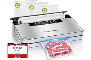 ‎BONSENKITCHEN Bonsenkitchen Vakuumierer, Stark Vakuumiergerät mit 5 Modi, 8 L/Min, Globefish-Technologie für Kontinuierliches Arbeiten mit Hoher Geschwindigkeit, Enthält 100 Vakuumbeutel und 1 Rollbeutel