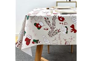 Plenmor Christmas Table Cloth Wipeable Christmas Tablecloth Xmas Plastic Wipe Clean Waterproof Rectangular Table Cover Decorations for Kitchen Picnic Outdoor Indoor (137 x 185 cm)