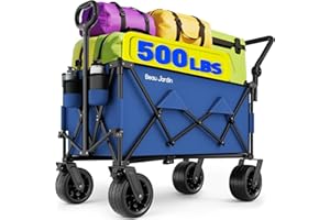 BEAU JARDIN XXL Festival Trolley on Wheels Beach Cart - 300L 250KG Heavy Duty Folding Wagon All-Terrain Utility Wide Wheels for Camping & Shopping | Push & Pull Handle | Portable Collapsible | Black​