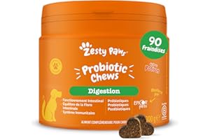 Zesty Paws Probiotic - Complément pour Chien sous Forme de friandise - Probiotique Chien - Système Immunitaire - Combinaison inédite prébiotiques, probiotiques et postbiotiques - 90 Unités