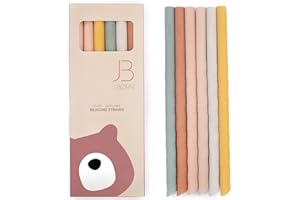ISANDBOX J. Børn, Trinkhalme aus Silikon, 6 St Strohhalme Silikon BPA-frei, Trinkhalm Set mit Strohhalm Reinigungsbürste und Tasche, Strohhalme Wiederverwendbar Bunt & mit 22cm Länge (Rosa)