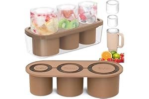 ROMANVIC Ice Cube Tray silikonowa taca na kostki lodu z pokrywką i pojemnikiem, 3-komorowa forma do kostek lodu, na kubki do koktajli, whisky, owocowych puree (brązowa)