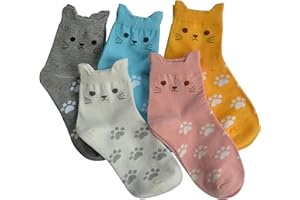 Jeasona 5 Pairs Cotton Socks for Women Size 4-9 Over-ankle Length Animal Themed Cute Patterns