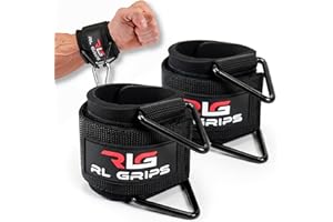RLG RL GRIPS RL Grips - Muñequeras Gym para Poleas de Gimnasio con Ajuste de Muñeca - Muñequeras par Entrenamiento de Espalda Hombro Pecho Tríceps - Tobilleras para Entrenamiento en Cable