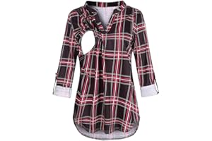 GENERIC Damen Stillshirt Umstandsmode T-Shirt V-Ausschnitt Bluse Umstandstop Umstandsshirt Schwangerschaft Kleidung Stilltop Langarmshirt Basic Oberteil Langarm Tops3/4 Ärmel Kariertes Hemd Tunika Tops
