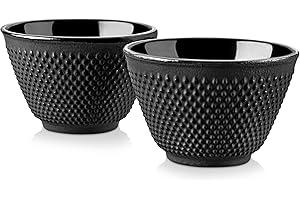 Velaze Iron Tea Cups, Japanese Style Enameled Cast Iron Teacup Set of 2, Polka Dot Iron Retro Cup (120ML)