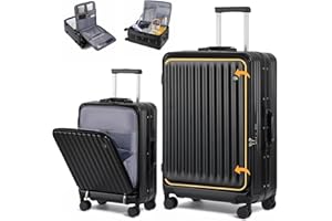Sea choice 2 Piece Luggage Set 20/28 Front Opening Luggage PC Hard Shell Suitcase Top Opening Luggage Suitcase with USB Port Cupholder TSA Lock 4 Wheels