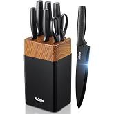Yabano 7 Piece Kitchen Knife Set with Built-in Block and Sharpener, Ultra Sharp Stainless Steel Blades, Heavy Duty Plastic Bl