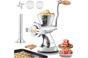 Hanchen Tritacarne Manuale Acciaio Inox Insaccatrice per Salsicce Domestico Commerciale con Dischi da Taglio 5/8mm Imbuto Ventosa per Pollo Maiale Manzo Verdure