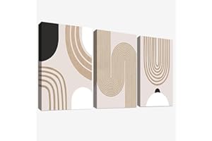HALFLEMART 3Pcs Boho Minimalista Astratto Stampa su tela Con Cornice Caramello Beige Metà secolo Geometrico Pittura Quadri su tela Quadri Moderni Bagno Camera da Letto Soggiorno Decorazioni Murale 30x40cm x3