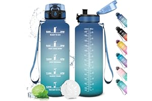 KOLLYKOLLA Gourde Sport 1.5L, Gourde Sport avec Filtre, Bouteille d'eau Sport Étanche, Bouteille Reutilisable, Gourde Graduée pour 1 Journee, Gourde Motivation pour Adulte, Randonnée, l'école, Fitness