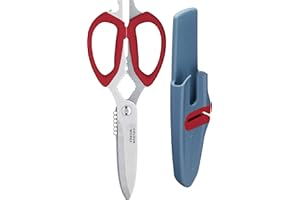 Colourworks CWBREKSCIRED 10 in 1 Multifunction Kitchen Scissors with Built-In Edgekeeper Scissor Sharpeners, Bottle Openers, Zester and More, Stainless Steel, Cherry, 23 cm