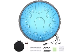 Musfunny Tambour à langue en acier de 30,5 cm à 15 notes, instrument de percussion avec sac de musique, maillets, chiffon d'essuyage pour éducation musicale, concert, yoga (30,5 cm, bleu ciel)