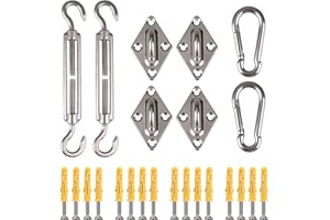 Yeahmart Heavy Duty Sun Shade Sail Fixing Kit for Garden Triangle and Square, Rectangle, 304 Stainless Steel Sun Shade Sail Fixing Hardware Accessories Kit Anti-Rust 24 Pcs