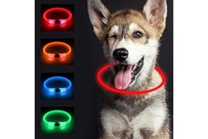 SONNIG LED Collier Lumineux Chien, Collier Chien Lumineux Rechargeable et Réglable avec 3 Modes D'éclairage, sans Danger pour Les Chiens de Petite, Moyenne et Grande Taille la Nuit, Rouge