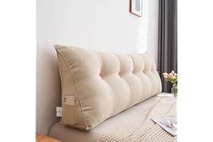 LOPXO Rückenkissen für Sofa Bett, Lang Keilkissen Hohen Rückenlehne Kissen Wandkissen Lesekissen Nackenstützkissen Lendenkissen für Kopfteil Gepolstert mit Waschbar Bezug Leinen,Beige,100*50*20 CM