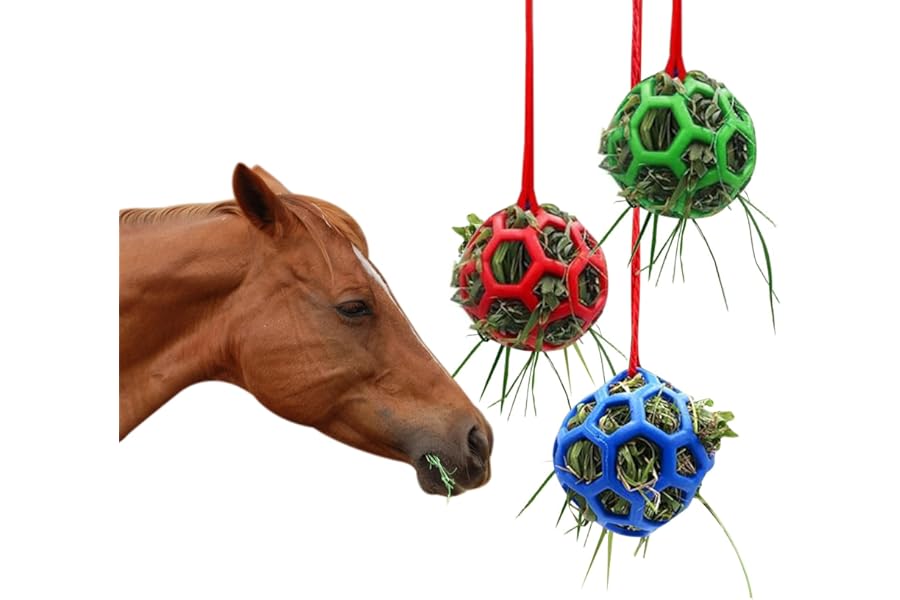𝟑 𝐏𝐀𝐂𝐊 Horse Treat Ball Hay Feeder Holder Hanging Slow Feeding Toy with 150cm Rope Horse Ball Feeder Bag Stable Field Box Rest Toys for Goat Sheep Horse Paddock Rest Relieve Stress