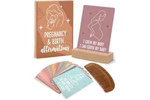 Levfla Pregnancy and Birth Affirmation Cards with Wooden Engraved Labor Comb Production Encouragement Positive Push New Mom Gifts for Women After Birth Boho Style Gender Reveal Neutral Present