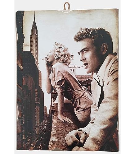 Tableau Série Acteurs Célèbres Marilyn Monroe Avec Caoutchouc Bleu Imprimé Sur Bois 30 X 21 Cm