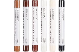 SEISSO Bâtons De Cire Pour Restauration Du Bois, 6 Couleurs, Crayon Retouche Meuble En Bois, Chêne Clair En Cire Kit Pour Rayures, Sols, Tables