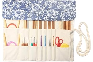 Teamoy Rollentasche für Zubehör von Häkelhaken Set wie stricknade, Bambus Nadel,Häkelnadel und Rundstricknadeln (Passend für 14 Zoll, Blumen)