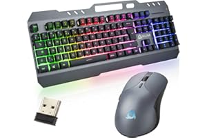 KLIM Unity Wireless Keyboard and Mouse Set - NEW 2023 - Slim Durable Ergonomic Mechanical Feel - Backlit Wireless Gaming Keyboard and Mouse for PC Mac PS4 PS5 - Long-Lasting Built-in Battery