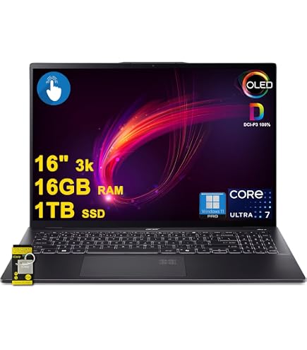 Acer Swift 16 AI Laptop Copilot+ PC: 16" Touch OLED 2.8K, Intel Ultra 7-256V, 16GB RAM, SSD 1TB, Win 11 Pro + Hub USB Regalo - 5