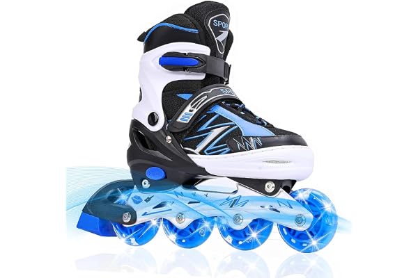 DUZSKJ Patins à Roues alignées Ajustables pour Filles garçons avec Toutes Les Roues Lumineuses, pour débutants, Patins à roulettes pour, Jeunes et Grands Enfants