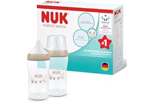 NUK Perfect Match Babyflaska | 3+ månader | 260 ml | Anti-kolikmatningsflaska | PP | Temperaturindikator