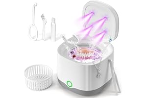 MSDUNOVR Limpiador Ultrasonidos Portátil 45000Hz con Luz UV | 24W 200ml | Para Prótesis Dentales, Retenedores, Alineadores, Férulas, Joyas | Cámara de Limpiador Ferula Dental