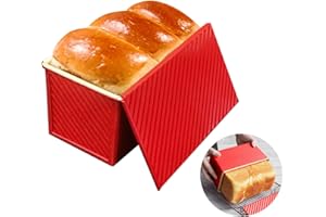 OGIBRIDI Stampo per Pane con Coperchio Stampo Toast Scorrevole Antiaderente in Lega di Alluminio Toast Muffa Stampo con Fori Ventilati Tema Natalizio per Pagnotta Cottura Pane Cestino da Forno Rosso 1lb-450g