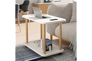 HshDUti Stolik pomocniczy z kółkami, 2-poziomowy, wąski stolik nocny, drewniany stolik nocny, małe stoliki nocne, stoliki kawowe, stolik kawowy, stolik kawowy, stolik na sofę do salonu, sypialni, 60 x