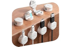 FLYLEAD 8 Pezzi Organizzatore Cavi in Silicone Clip Magnetiche Fermacavi Adesivi Autoadesivo per Cavo da Comodino, HDMI, USB, Accessori da Scrivania, Bianco