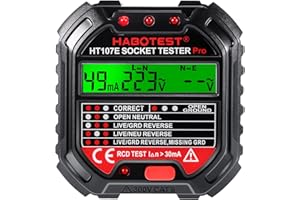 KINBERRY Socket Tester, Digital Circuit Breaker Detector Electric Circuit Polarity Finder Voltage Detector with Bright LCD Display Reference Chart UK, 90-250v, HT107E