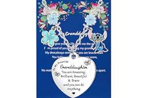 Gamtoise Stitch Daughter Granddaughter Bracelet Necklace Gift for Daughter Granddaughter Girls Silver Pendant Adjustable Jewellery Stitch Cartoon Reminder Gift for Birthday Christmas