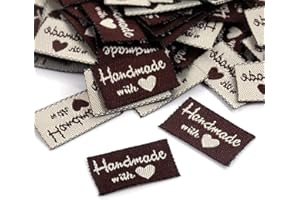 HAOSELL 200 etiquetas de tela con texto «Handmade with» y una figura de corazón, etiquetas textiles tejidas para coser, accesorio para ropa