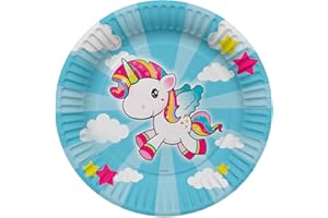 Folat 61933 talerze papierowe okrągłe Ø jednorożec 23 cm - 8 jednorazowych talerzy obiadowych na przyjęcie urodzinowe, przyjęcie dziecięce, wesele, przyjęcie ślubne, wielokolorowe