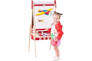 Belleur All-in-One Art Easel for Kids with 2 Paper Rolls & Deluxe Accessories, Adjustable Magnetic Double Sided Whiteboard & Chalkboard, Painting Kid Easel for Toddlers 2-8