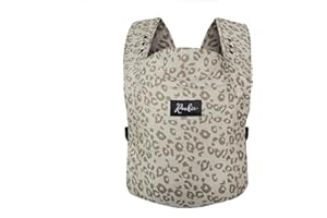ROOKIE Babytrage Premium - Design Bauchtrage bequem und ergonomisch - Für Neugeborene ab Geburt bis 15kg - Baby Trage aus Bio Baumwolle (Leopard Beige)