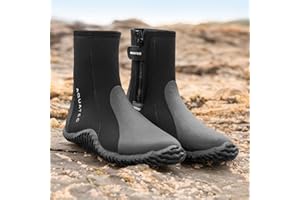 AQUATEC Stivali in Neoprene 5mm - Scarponi Muta Unisex | Punta E Tallone Rinforzati - Zip Laterale Robusta | Suola Antiscivolo | Protezione Contro Oggetti Appuntiti | Calzatura Sub