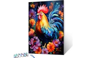 Tucocoo Chicken Paint by Number for Adults Beginner, DIY Oil Painting Kits on Canvas with Brushes and Acrylic Pigment, Abstract Flowers Cute Animal Picture for Home Decor 16x20 inches (Frameless)