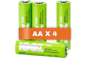 Piles Rechargeables AA - Lot de 4 Piles | 100% PEAKPOWER | Batteries AA LR6 Rechargeables 1.2v Minh 2300 mAh - Pré-Chargées Haute capacité