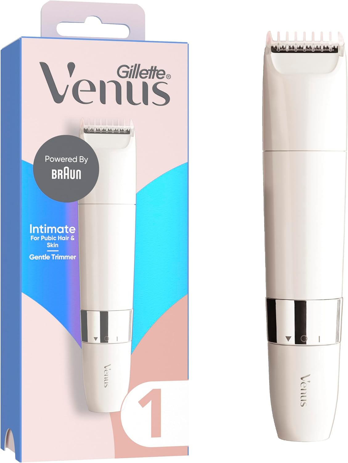 Gillette Venus Rasuradora Mujer Zona Íntima, Depiladora para Vello Y Piel de La Zona Íntima con Aletas Protectoras para Una Depilación Suave, Recorta Y Afeita El Vello Púbico en Seco Y en Mojado